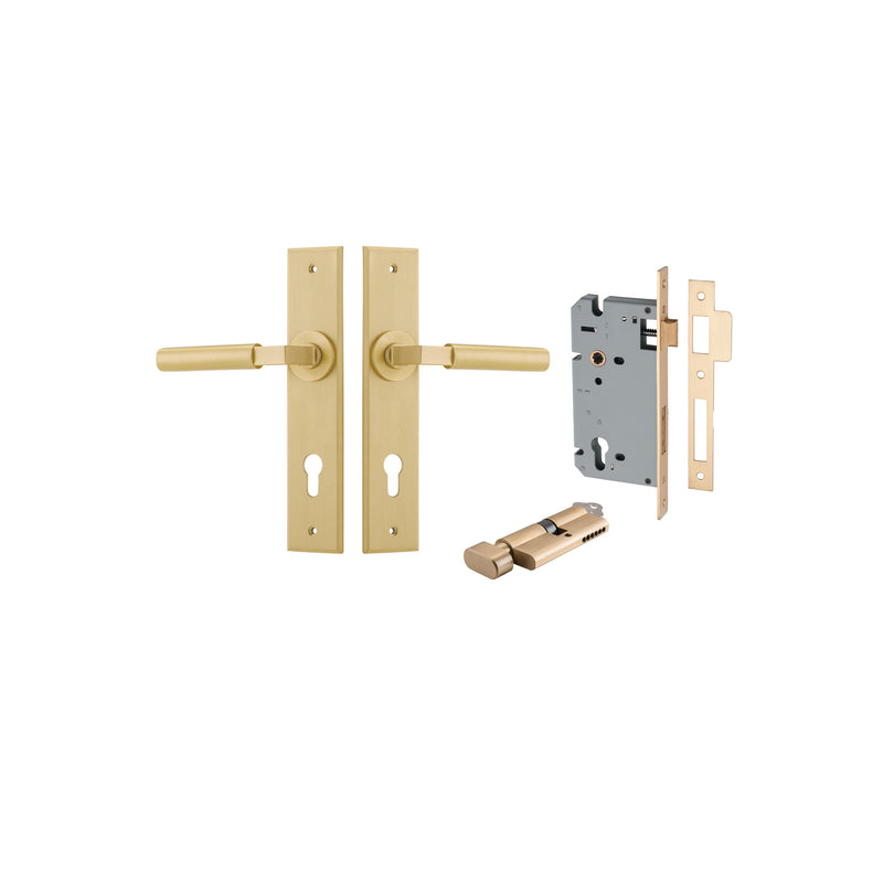 Berlin Lever Chamfered Brushed Brass Entrance Kit - Key/Thumb Turn