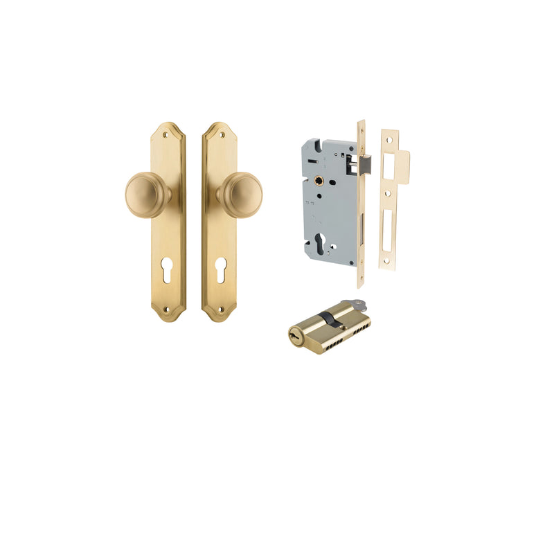 Paddington Knob Shouldered Brushed Brass Entrance Kit - Key/Key