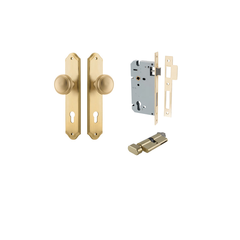 Paddington Knob Shouldered Brushed Brass Entrance Kit - Key/Thumb