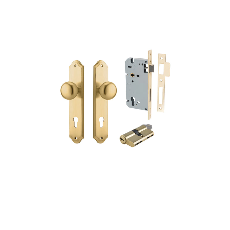 Cambridge Knob Shouldered Brushed Brass Entrance Kit - Key/Key