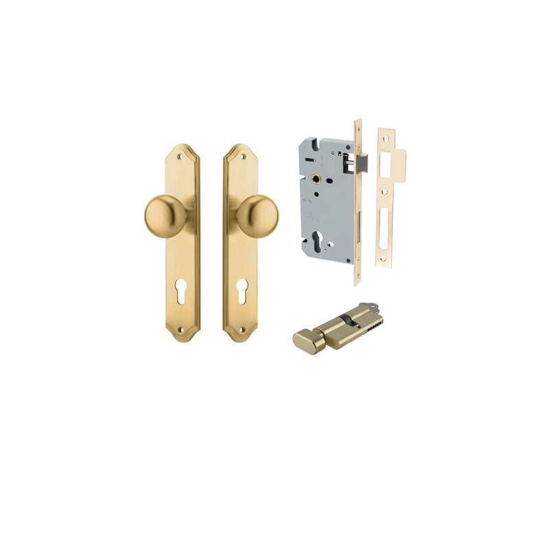 Cambridge Knob Shouldered Brushed Brass Entrance Kit - Key/Thumb