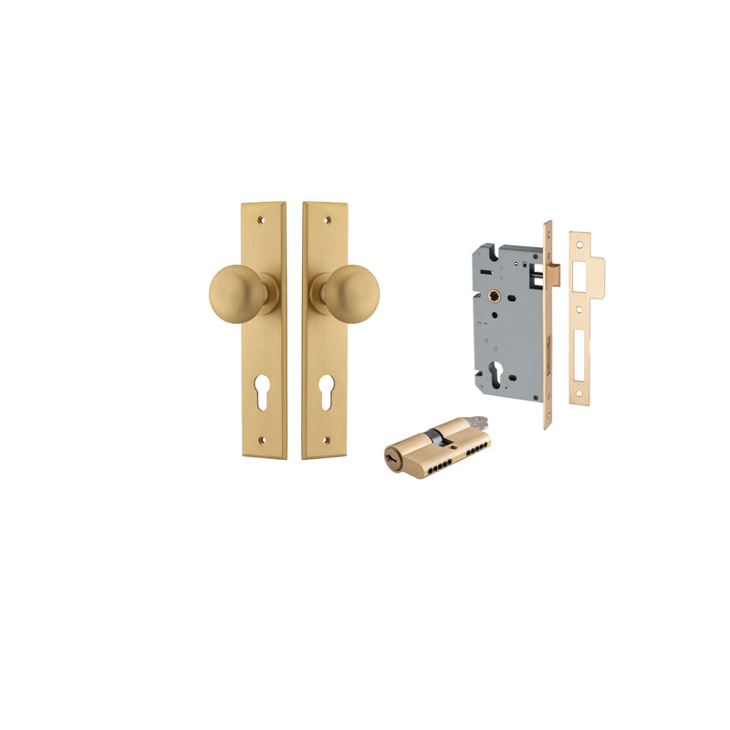 Cambridge Knob Chamfered Brushed Brass Entrance Kit - Key/Key