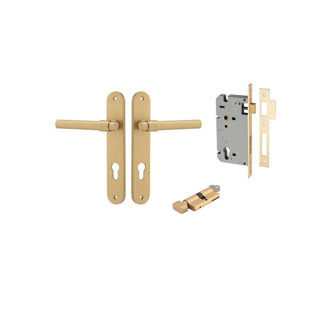 Helsinki Lever Oval Brushed Gold PVD Entrance Kit - Key/Thumb Turn