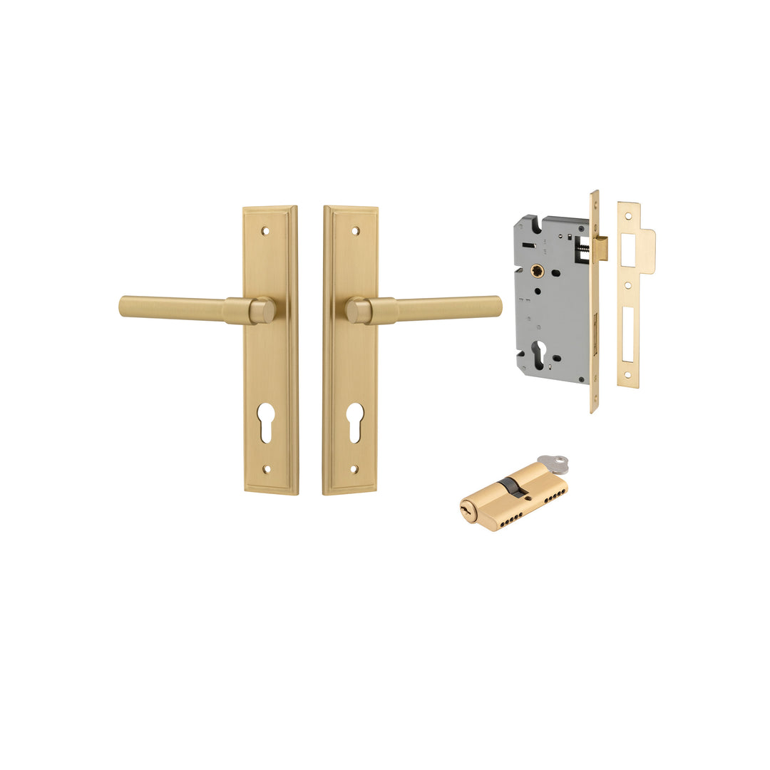 Helsinki Lever Stepped Brushed Gold PVD Entrance Kit - Key/Key