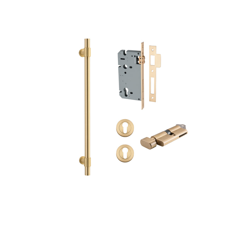 Helsinki Pull Handle Brushed Gold PVD 450mm Entrance Kit - Key/Thumb Turn