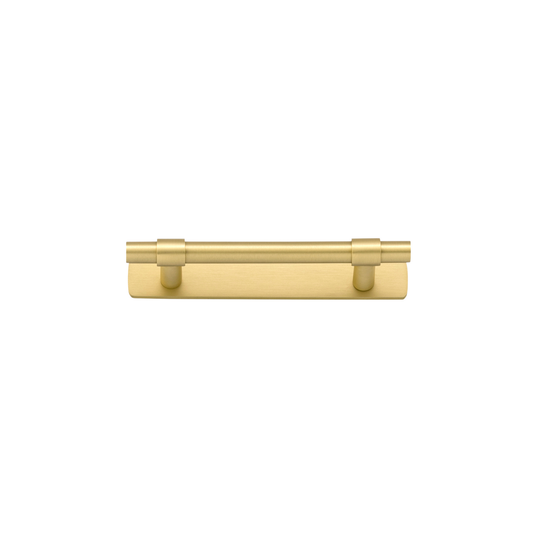 Helsinki Cabinet Pull with Backplate Brushed Gold PVD CTC 96mm