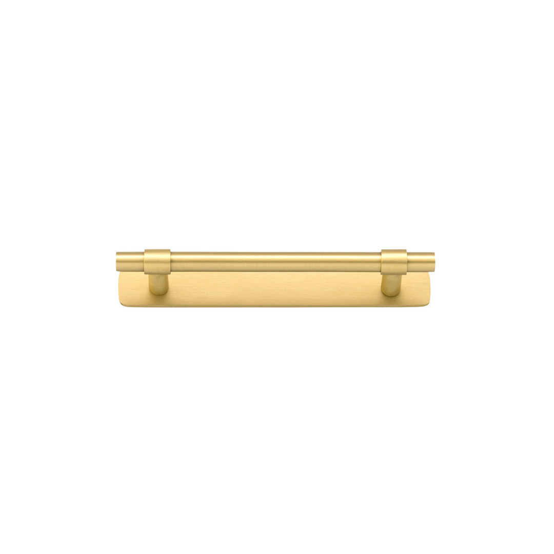 Helsinki Cabinet Pull with Backplate Brushed Gold PVD CTC 128mm