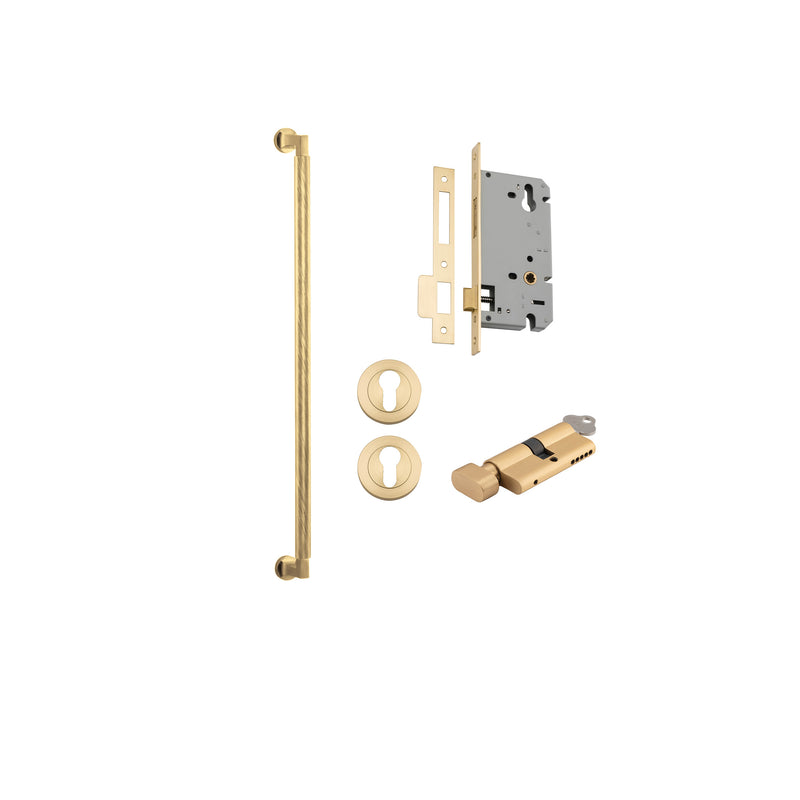 Brunswick Pull Handle Brushed Gold PVD 600mm Entrance Kit - Key/Thumb Turn