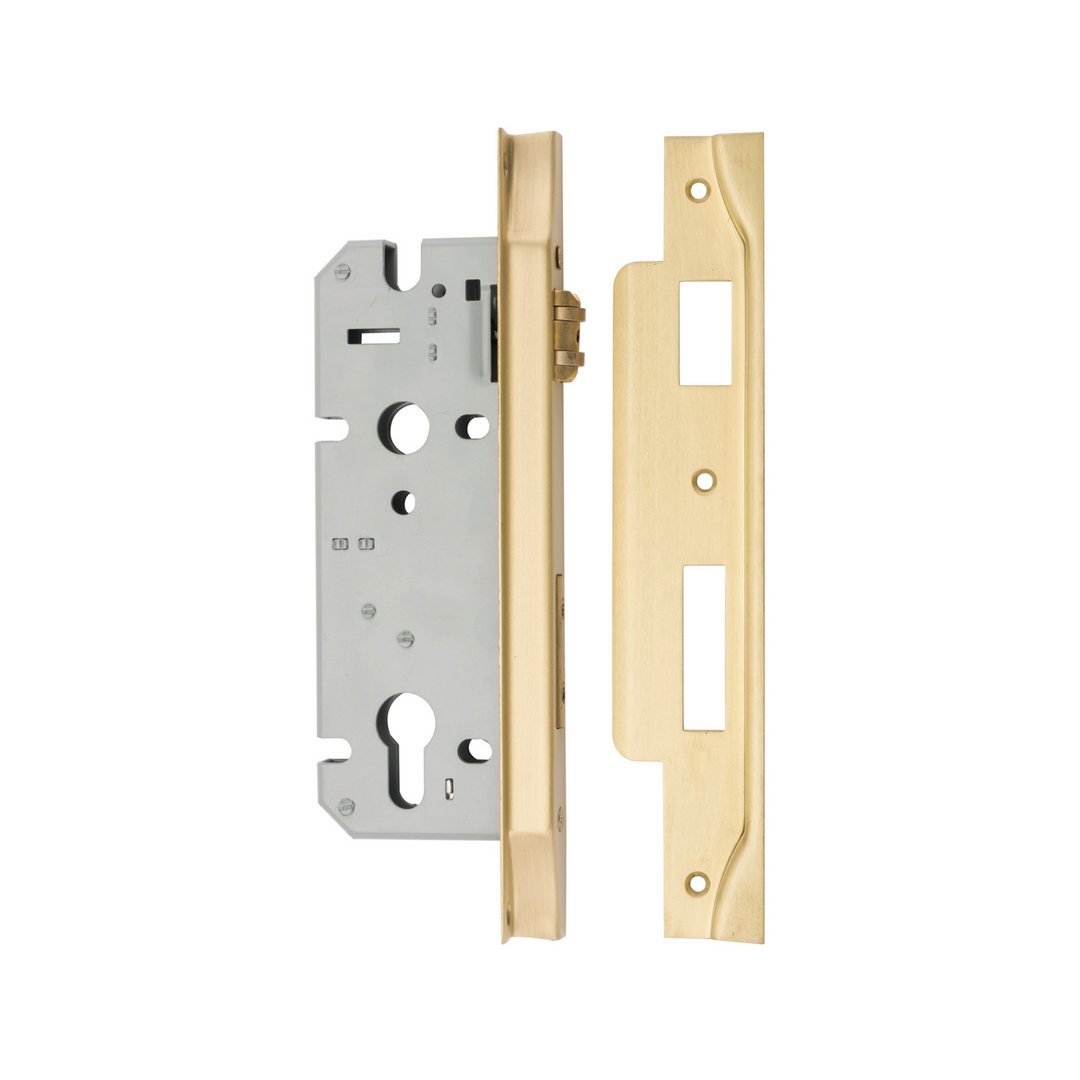 Euro Roller Lock Rebated Brushed Gold PVD 45mm