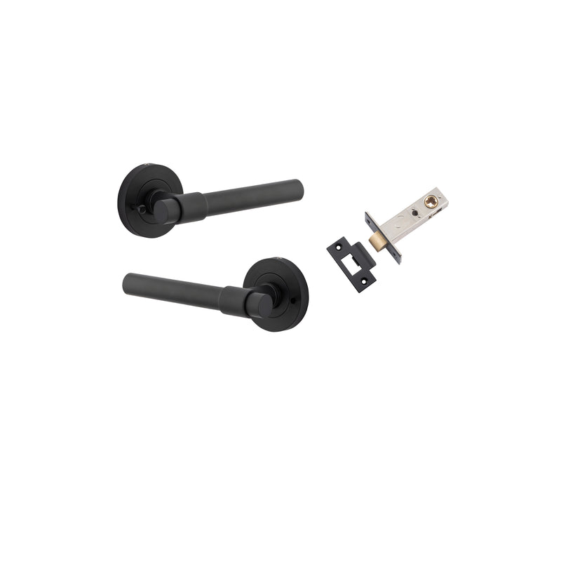 Helsinki Lever on Rose Matt Black Inbuilt Privacy Kit