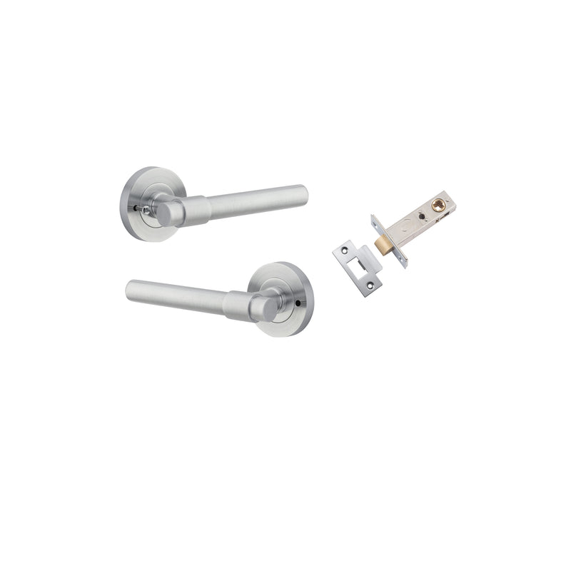 Helsinki Lever on Rose Brushed Chrome Inbuilt Privacy Kit