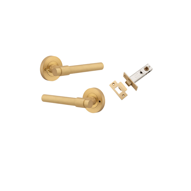 Helsinki Lever on Rose Brushed Brass Inbuilt Privacy Kit