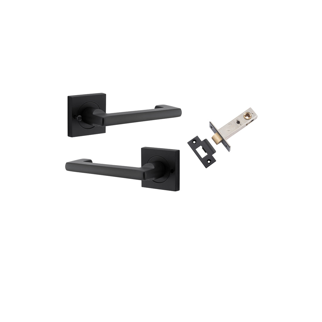 Baltimore Return Lever on Square Rose Matt Black Inbuilt Privacy Kit