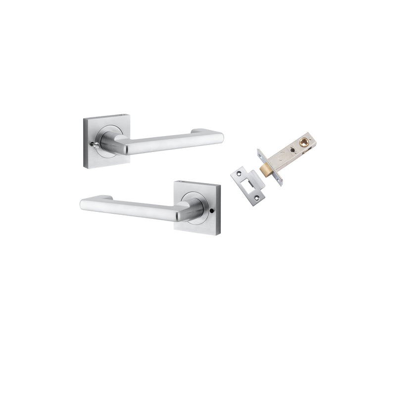 Baltimore Return Lever on Square Rose Brushed Chrome Inbuilt Privacy Kit