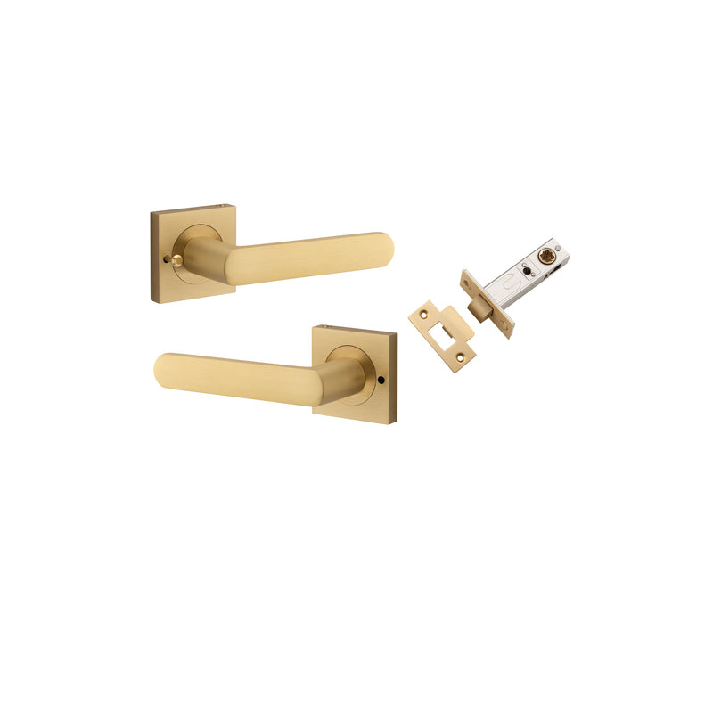 Osaka Lever on Square Rose Brushed Brass Inbuilt Privacy Kit