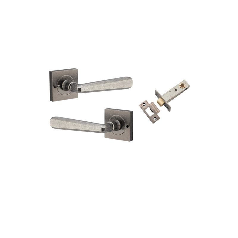 Copenhagen Lever on Square Rose Distressed Nickel Inbuilt Privacy Kit