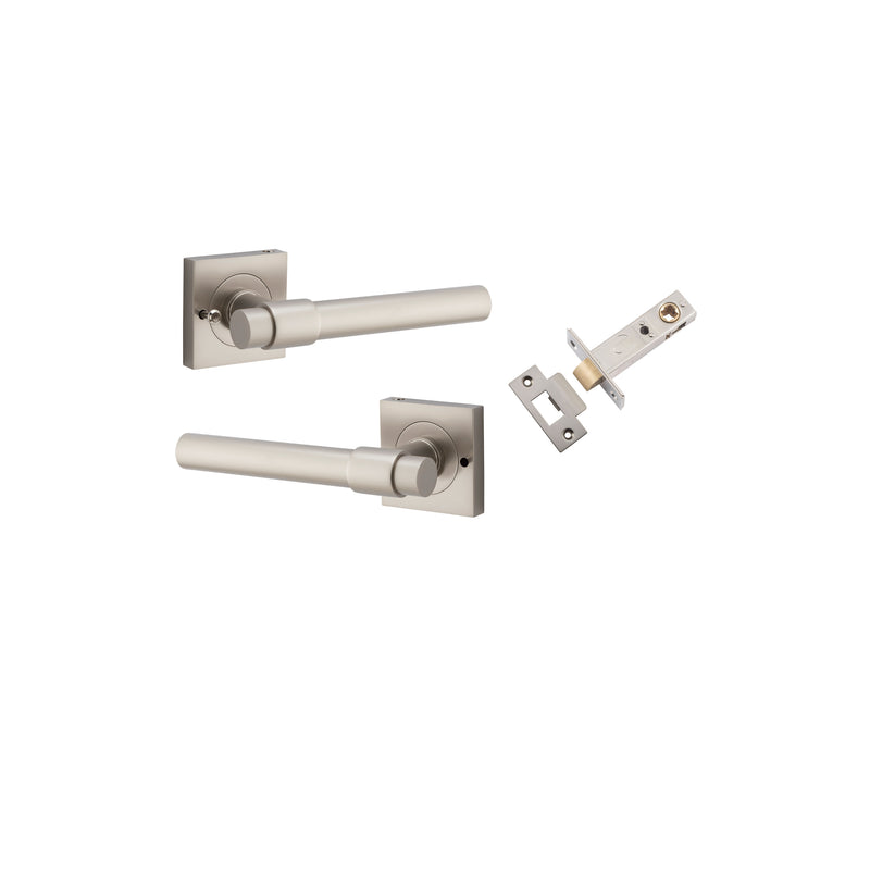 Helsinki Lever on Square Rose Satin Nickel Inbuilt Privacy Kit