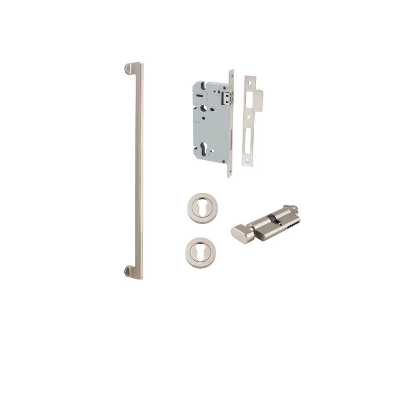 Baltimore Pull Handle Satin Nickel 600mm Entrance Kit - Key/Thumb Turn