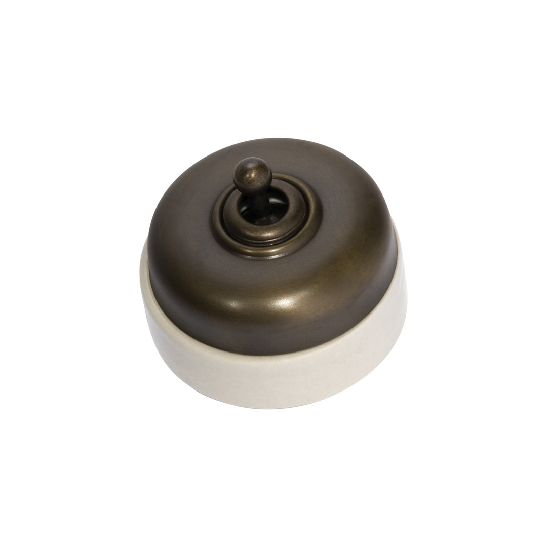 Ivory Porcelain Base Switch Antique Brass