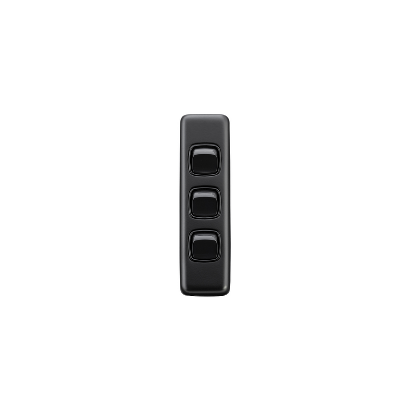 Switch - Architrave - Rocker 3 Gang Matt Black/Black