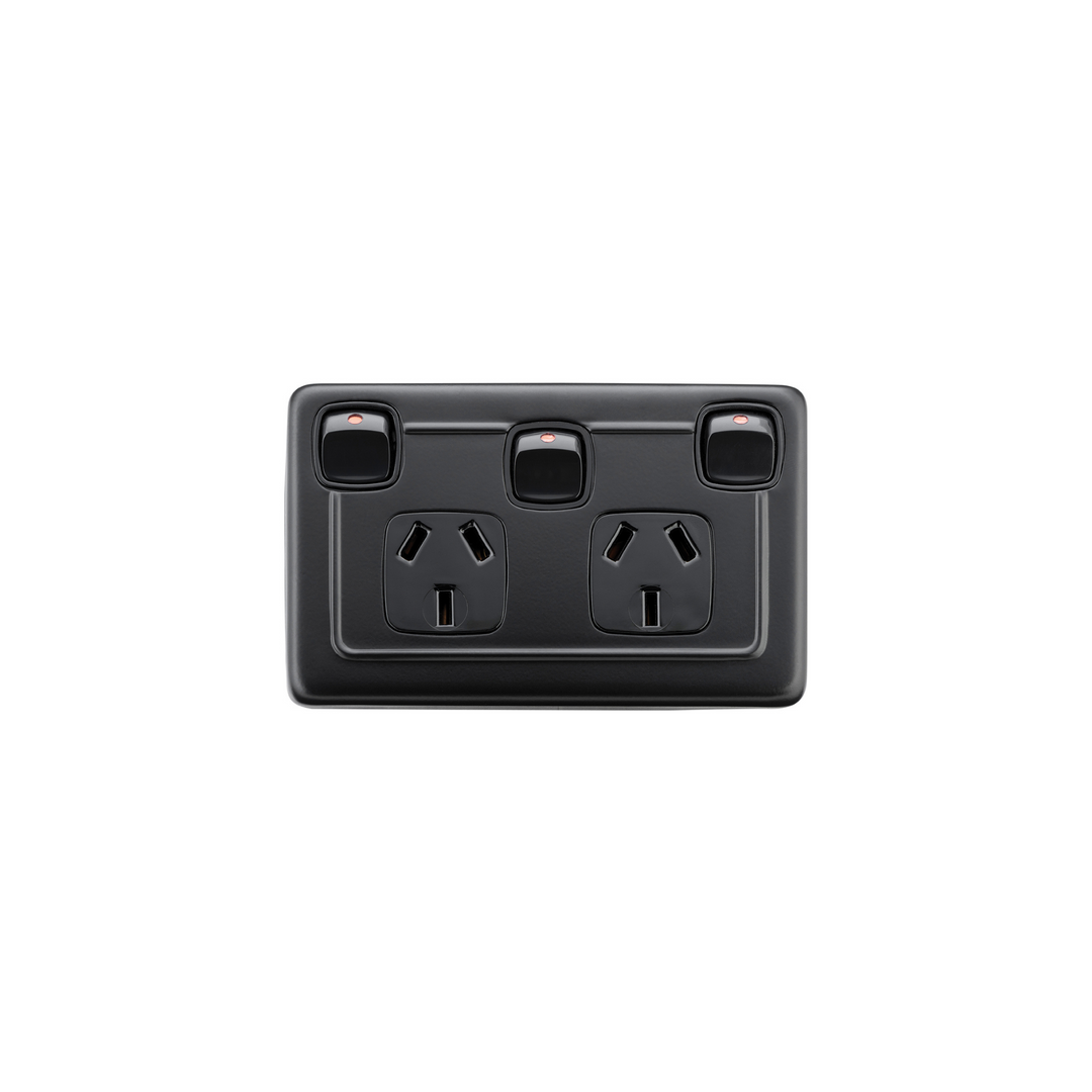 Double Power Point with Extra Switch Matt Black/Black