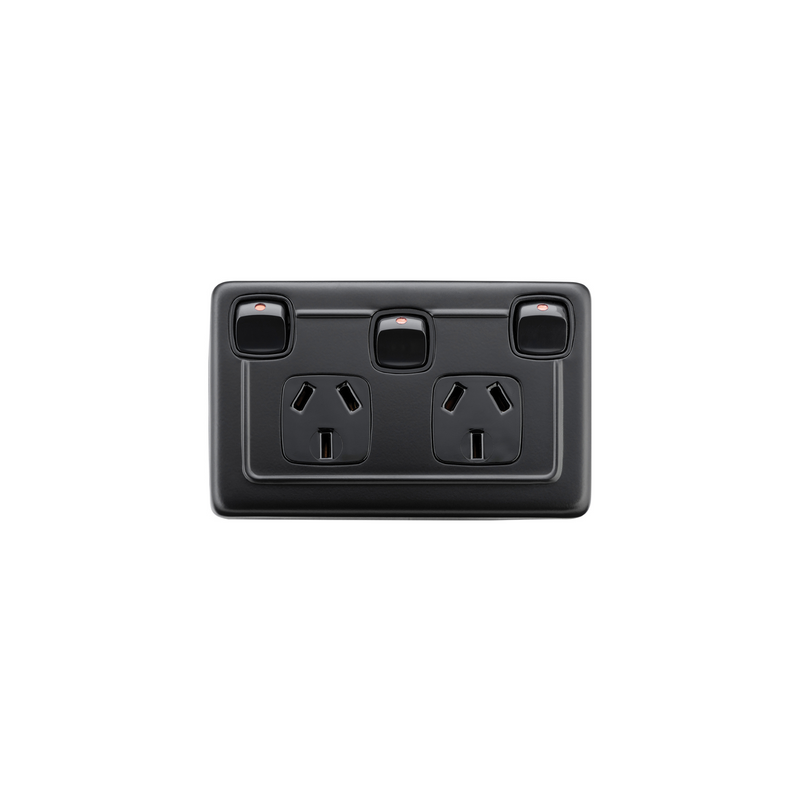 Double Power Point with Extra Switch Matt Black/Black