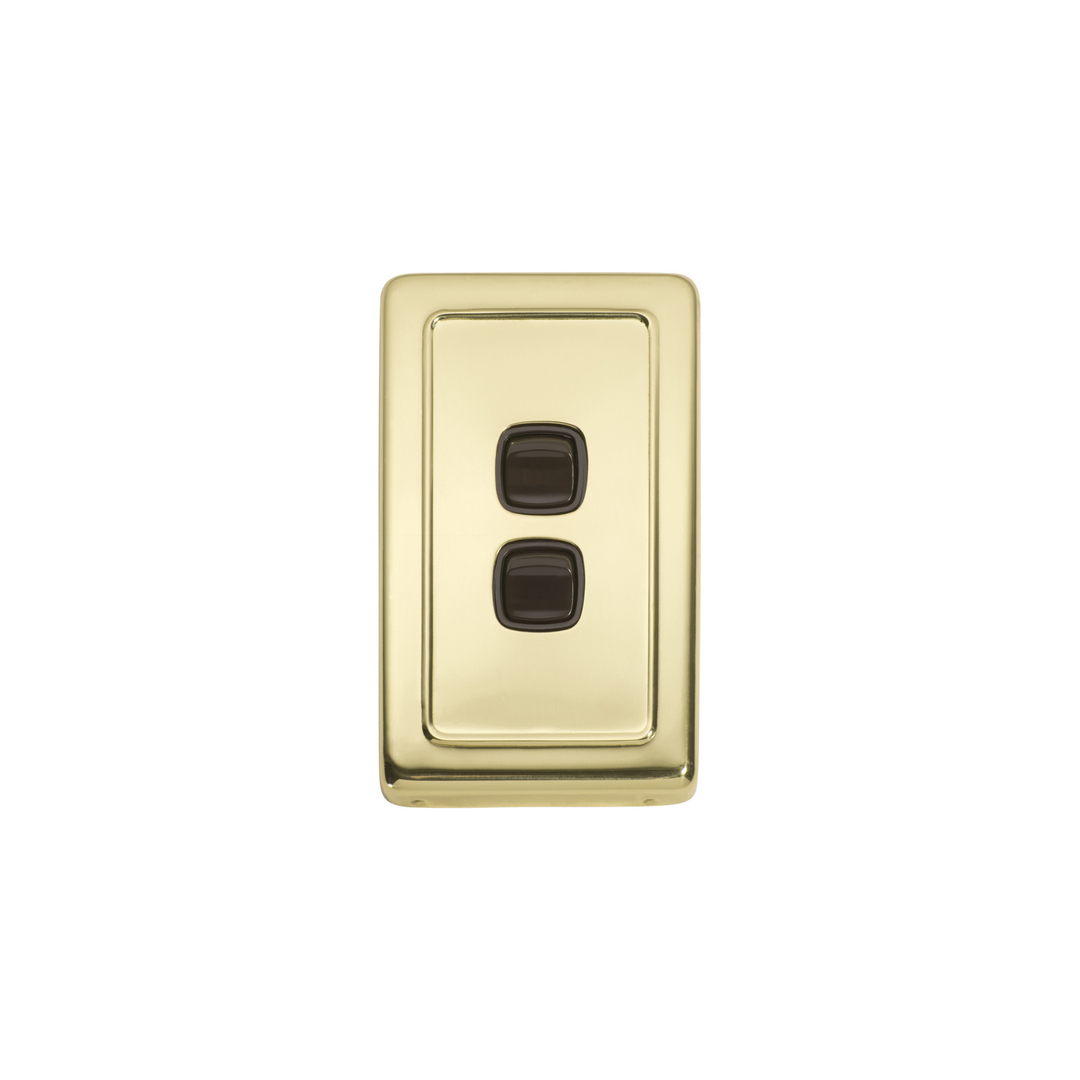 Switch - Rocker 2 Gang Polished Brass/Brown