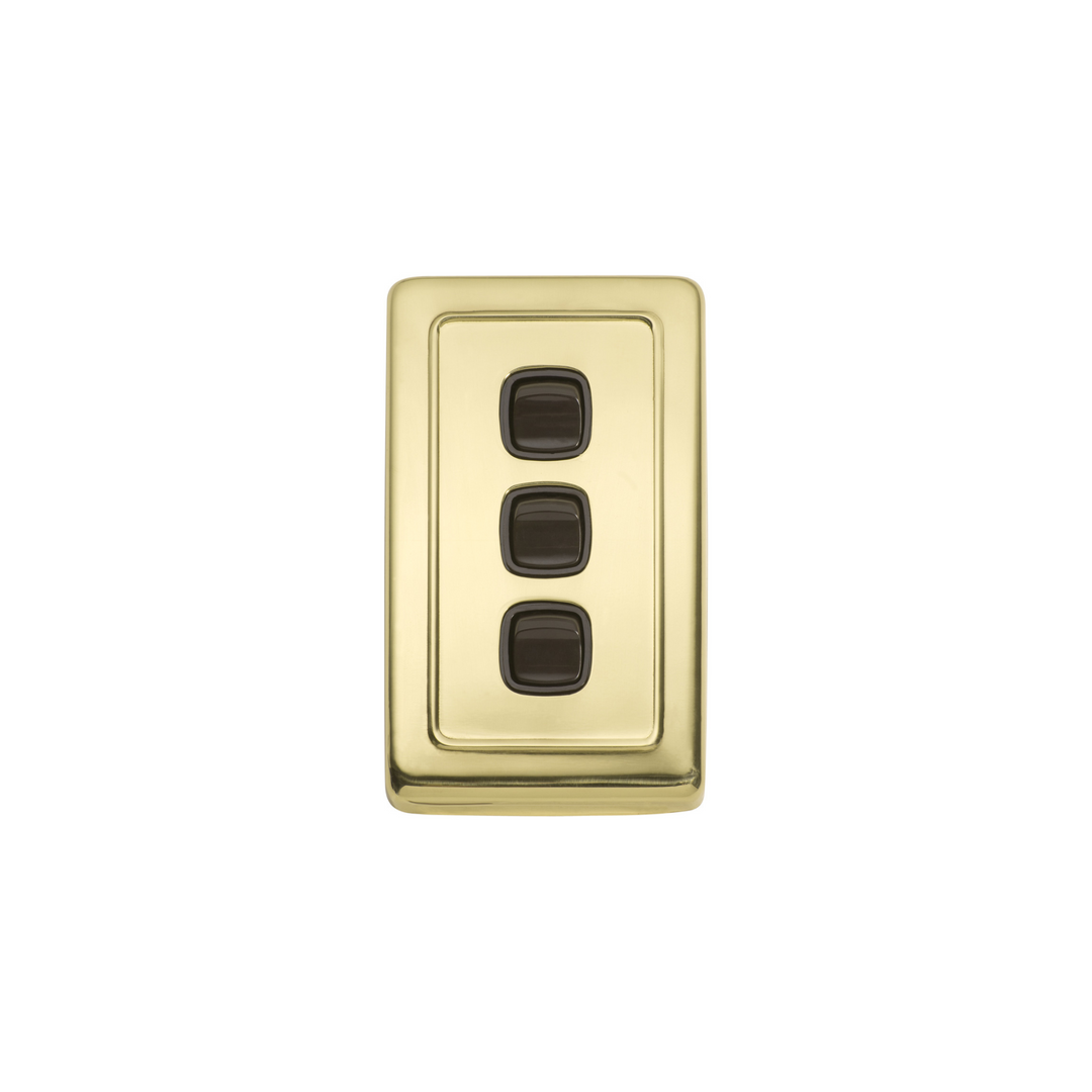 Switch - Rocker 3 Gang Polished Brass/Brown