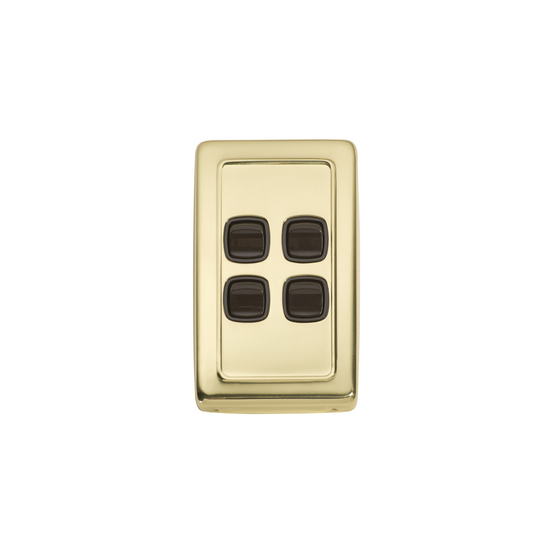 Switch - Rocker 4 Gang Polished Brass/Brown