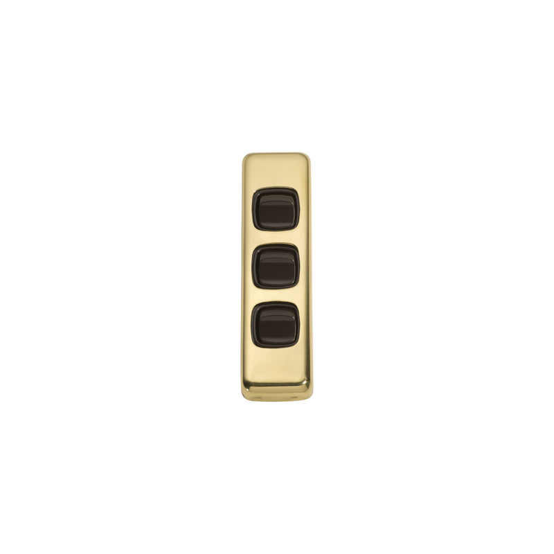 Switch - Architrave - Rocker 3 Gang Polished Brass/Brown