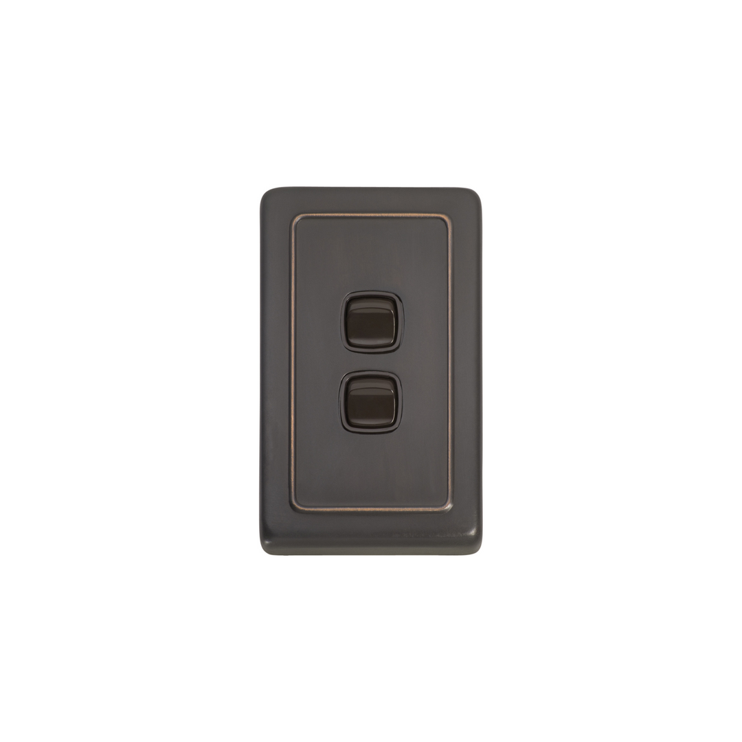 Switch - Rocker 2 Gang Antique Copper/Brown
