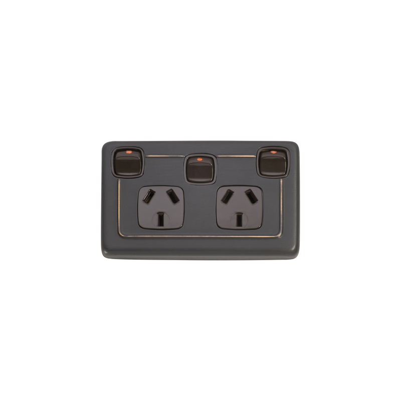 Double Power Point with Extra Switch Antique Copper/Brown