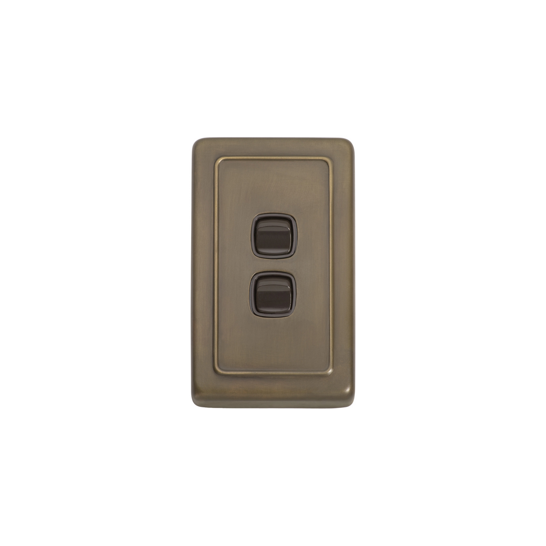 Switch - Rocker 2 Gang Antique Brass/Brown
