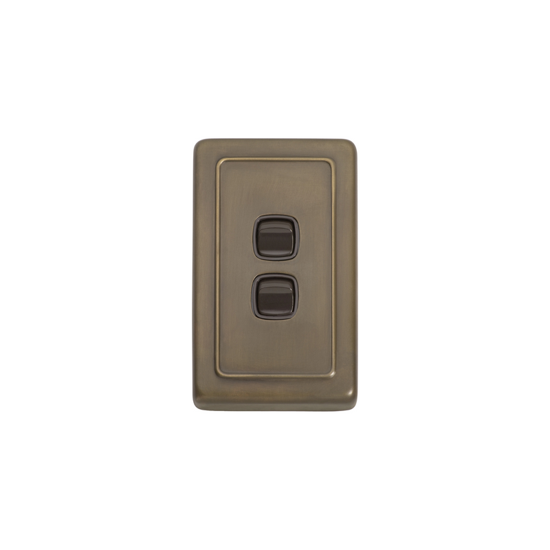 Switch - Rocker 2 Gang Antique Brass/Brown