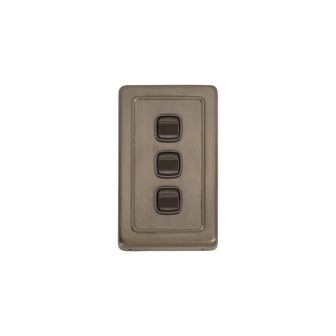 Switch - Rocker 3 Gang Antique Brass/Brown