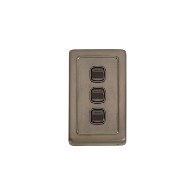 Switch - Rocker 3 Gang Antique Brass/Brown