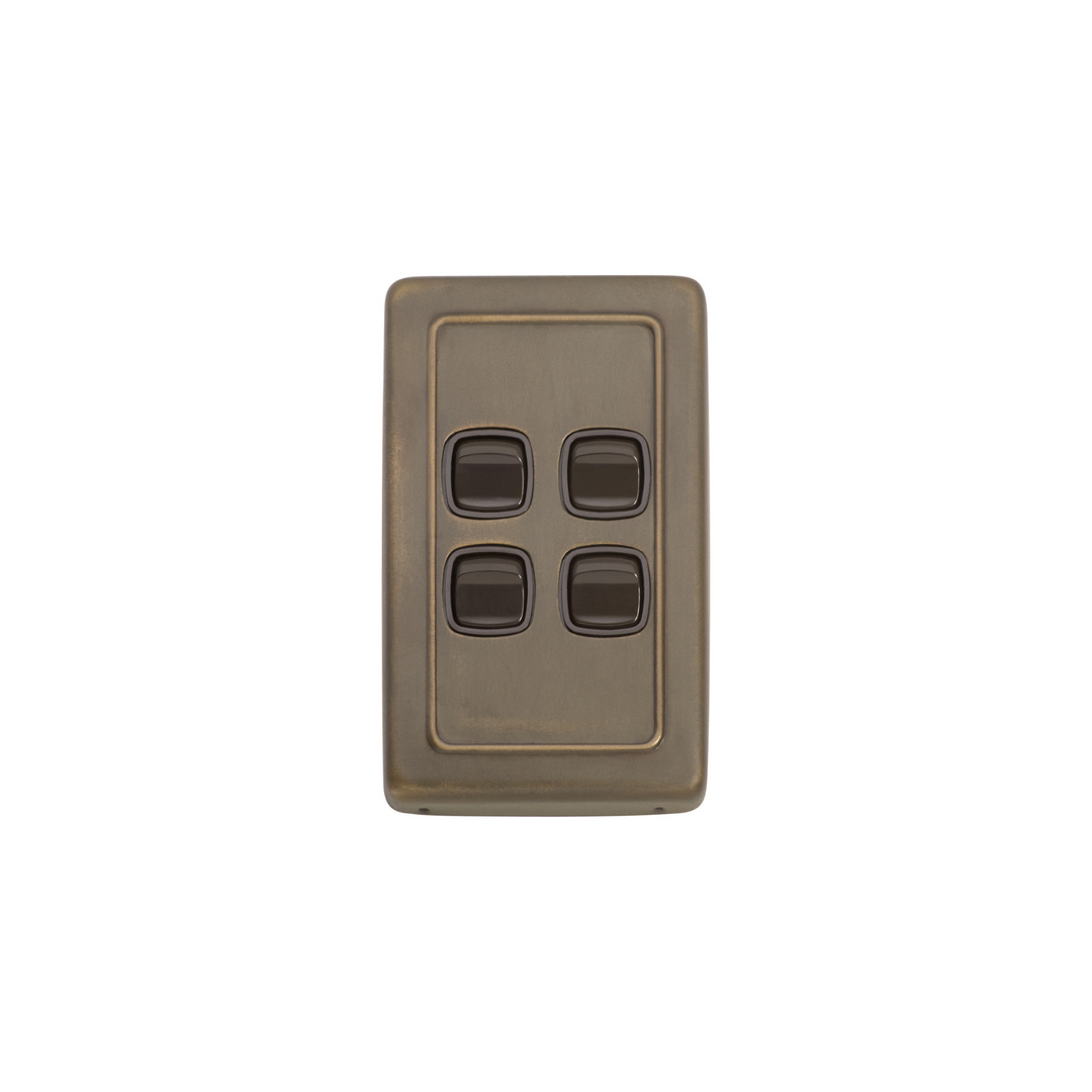 Switch - Rocker 4 Gang Antique Brass/Brown