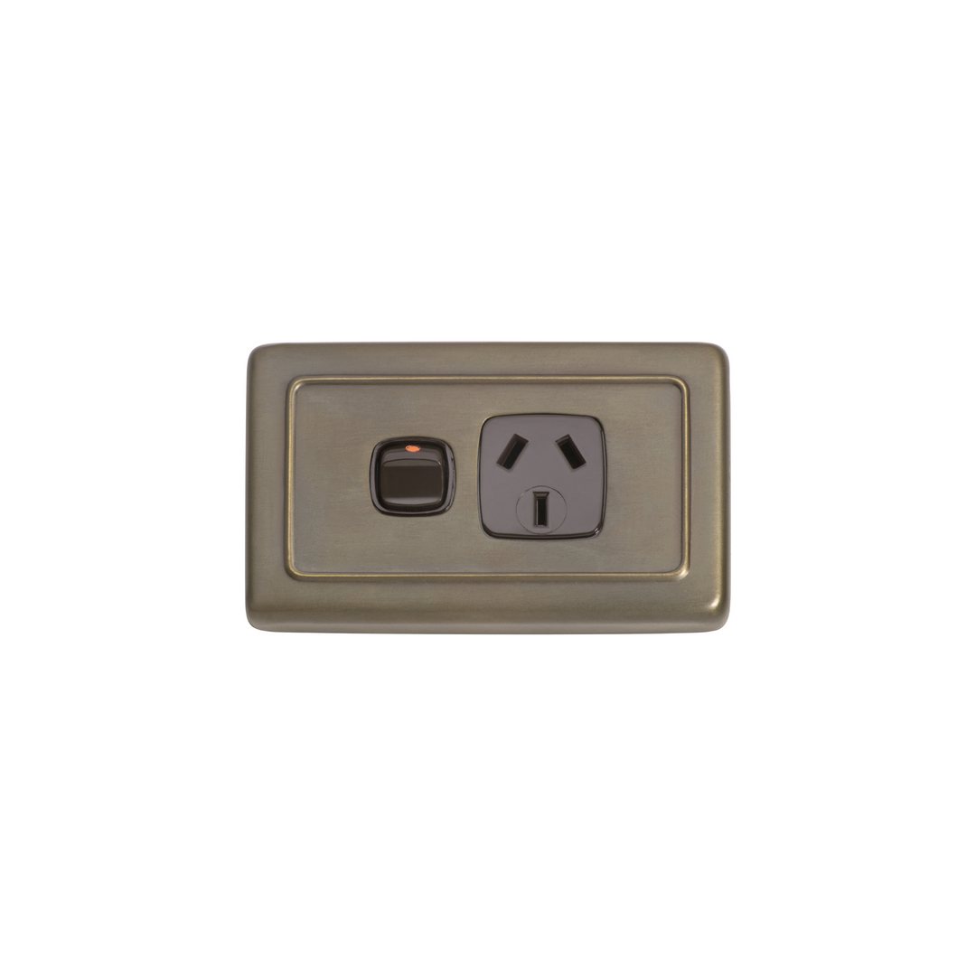 Single Power Point Antique Brass/Brown
