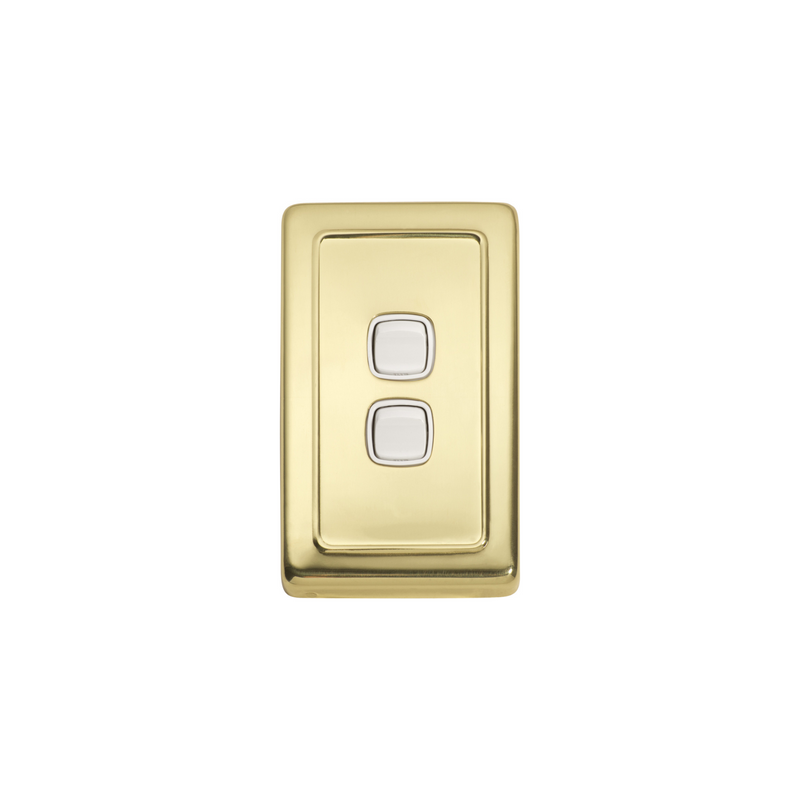 Switch - Rocker 2 Gang Polished Brass/White