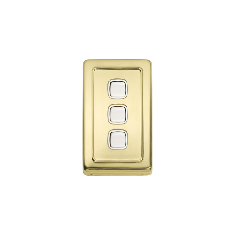 Switch - Rocker 3 Gang Polished Brass/White