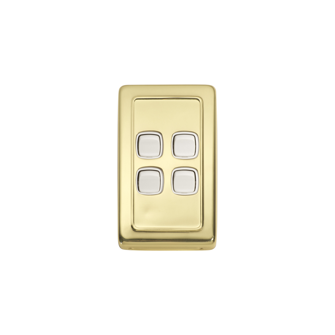 Switch - Rocker 4 Gang Polished Brass/White