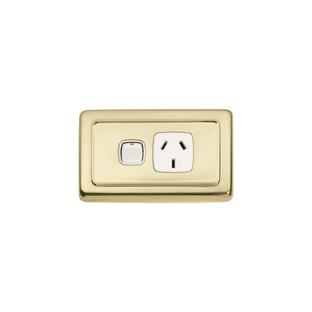 Single Power Point Polished Brass/White