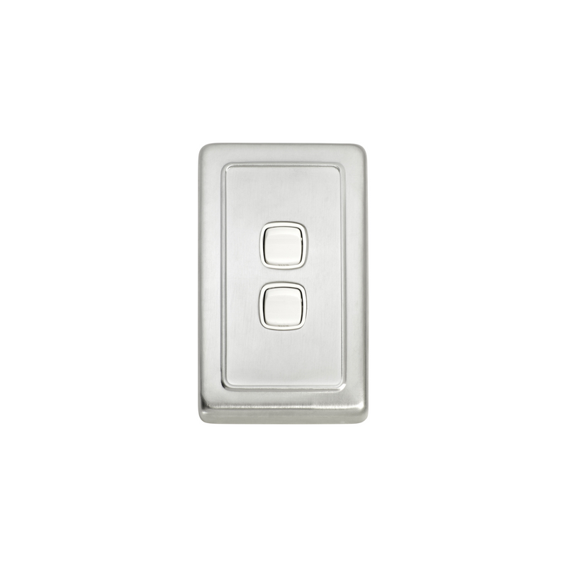 Switch - Rocker 2 Gang Satin Chrome/White