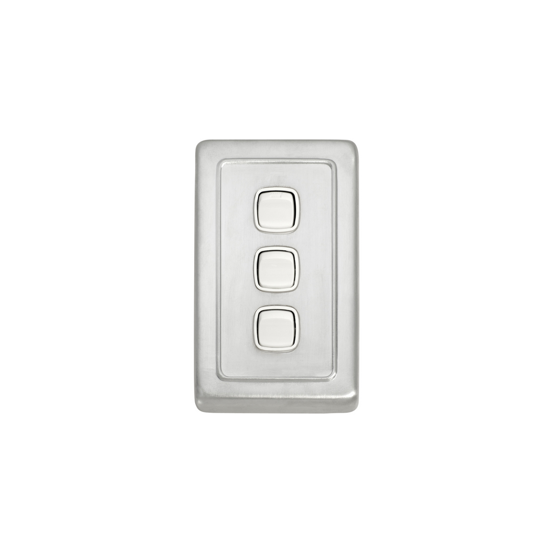 Switch - Rocker 3 Gang Satin Chrome/White