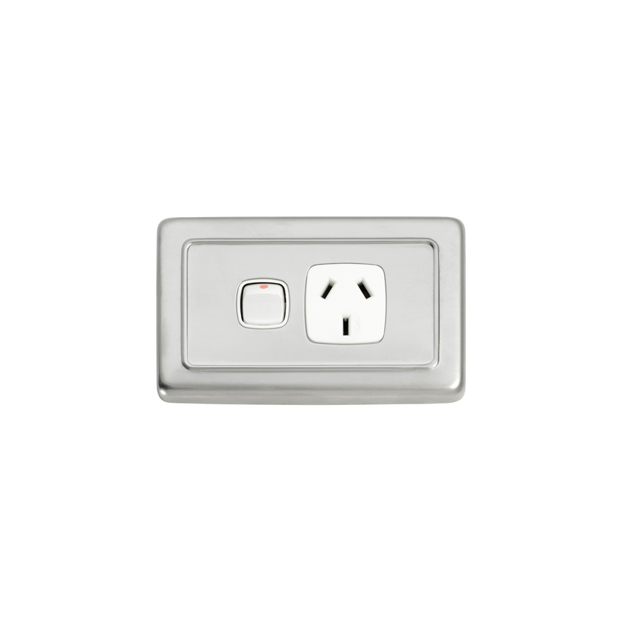 Single Powerpoint Rear TradCo | Single Power Point Satin Chrome/White – The Renovation Shop