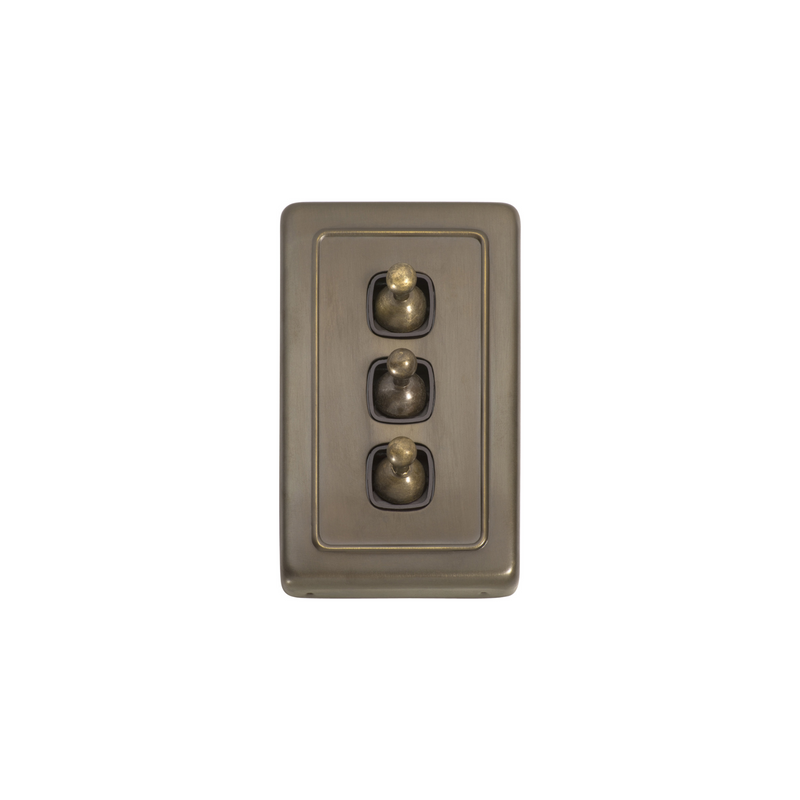 Switch - Toggle 3 Gang Antique Brass/Brown