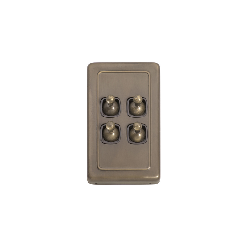 Switch - Toggle 4  Gang Antique Brass/Brown