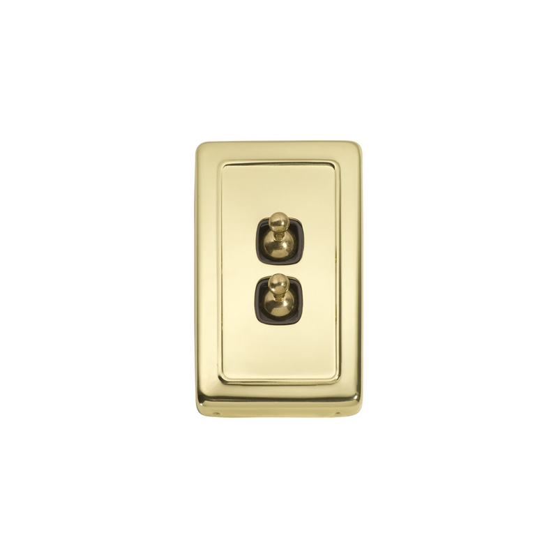 Switch - Toggle 2 Gang Polished Brass/Brown