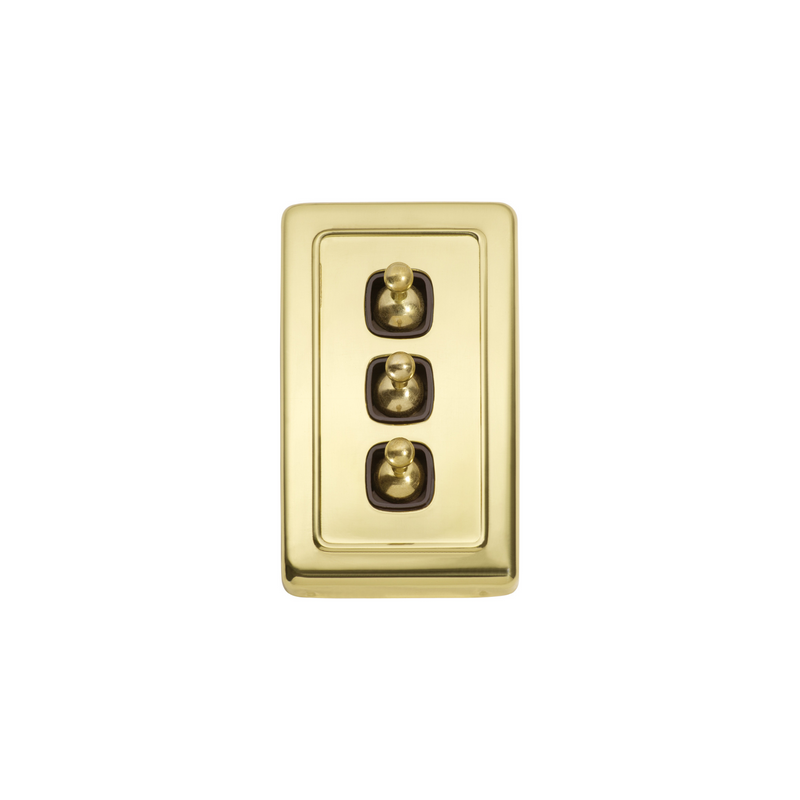 Switch - Toggle 3 Gang Polished Brass/Brown