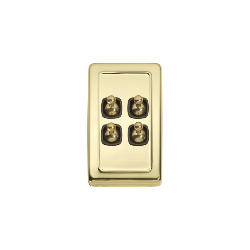 Switch - Toggle 4  Gang Polished Brass/Brown